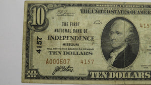 $10 1929 Independence Missouri MO National Currency Bank Note Bill Ch #4157 RARE