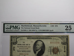 $10 1929 Marblehead Massachusetts National Currency Bank Note Bill Ch. #676 VF25