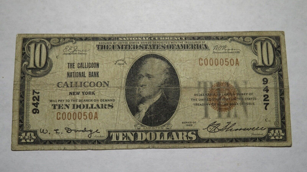 $10 1929 Callicoon New York NY National Currency Bank Note Bill Ch. #9427 RARE!!