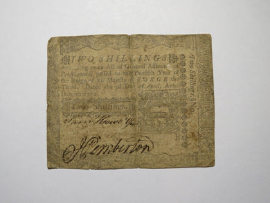 1772 Two Shillings Pennsylvania PA Colonial Currency Bank Note Bill RARE 2s