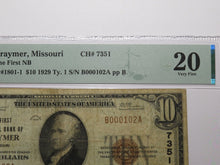 Load image into Gallery viewer, $10 1929 Braymer Missouri MO National Currency Bank Note Bill Charter #7351 VF20