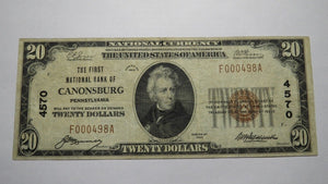 $20 1929 Canonsburg Pennsylvania PA National Currency Bank Note Bill! #4570 VF