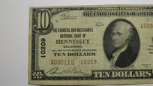 Load image into Gallery viewer, $10 1929 Hennessey Oklahoma OK National Currency Bank Note Bill Ch. #10209 FINE