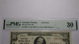 $10 1929 Arcadia Florida FL National Currency Bank Note Bill Ch. #8728 VF30 PMG