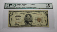 Load image into Gallery viewer, $5 1929 Nevada Missouri MO National Currency Bank Note Bill Ch. #9382 VF25 PMG