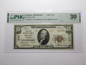 $10 1929 Prague Oklahoma OK National Currency Bank Note Bill Ch #7177 VF30 PMG