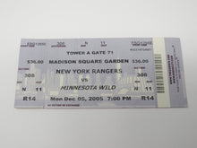 Load image into Gallery viewer, December 5, 2005 New York Rangers Vs. Minnesota Wild NHL Hockey Ticket Stub