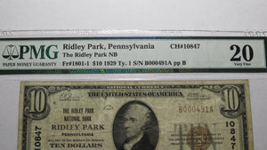 $10 1929 Ridley Park Pennsylvania PA National Currency Bank Note Bill 10847 VF20