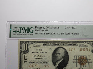 $10 1929 Prague Oklahoma OK National Currency Bank Note Bill Ch #7177 VF30 PMG