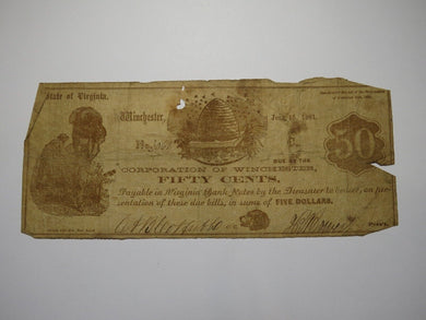 $.50 1861 Winchester Virginia VA Obsolete Currency Bank Note Bill Corp. of Win.