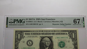 $1 2017 Repeater Serial Number Federal Reserve Currency Bank Note Bill PMG UNC67