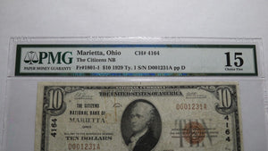 $10 1929 Marietta Ohio OH National Currency Bank Note Bill Ch. #4164 F15 PMG