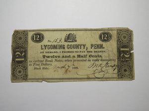 $.12 1838 Black Hole Pennsylvania PA Obsolete Currency Bank Note Lycoming County