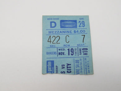 November 19, 1975 New York Rangers Vs. Kansas City Scouts Hockey Ticket Stub