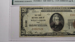 $20 1929 What Cheer Iowa IA National Currency Bank Note Bill Ch. #3192 VF25 PMG