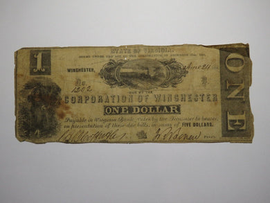 $1 1861 Winchester Virginia VA Obsolete Currency Bank Note Bill Corp. of Win.