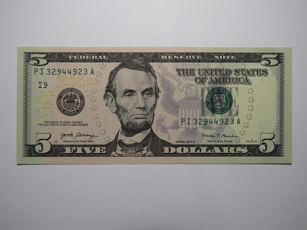 $5 2017 Radar Serial Number Federal Reserve Currency Bank Note Bill UNC++++