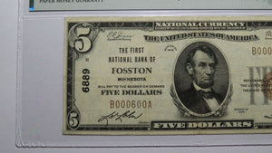 $5 1929 Fosston Minnesota MN National Currency Bank Note Bill Ch. #6889 VF25 PMG