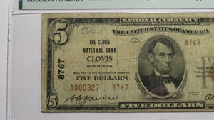 $5 1929 Clovis New Mexico NM National Currency Bank Note Bill Ch. #8767 F15 PMG