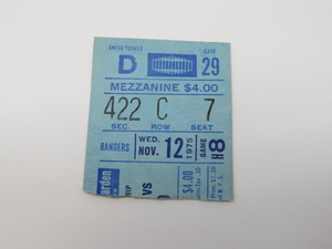 November 12, 1975 New York Rangers Vs. Chicago Blackhawks NHL Hockey Ticket Stub