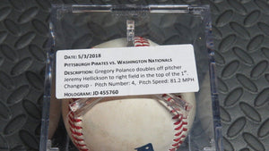 2018 Gregory Polanco Pittsburgh Pirates Double Game Used MLB Baseball! 2B Hit!