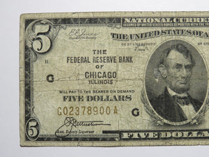 $5 1929 Chicago Illinois National Currency Federal Reserve Bank Note Bill Good