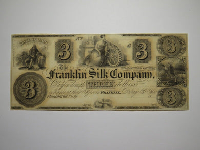 $3 18__ Franklin Ohio OH Obsolete Currency Bank Note Bill Remainder Silk Company