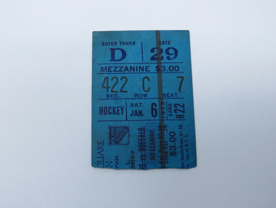 January 6, 1973 New York Rangers Vs Buffalo Sabres NHL Hockey Ticket Stub