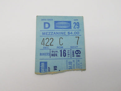 November 12, 1975 New York Rangers Red Wings Hockey Ticket Stub Davidson 1st SO