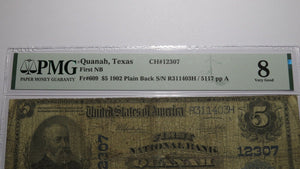 $5 1902 Quanah Texas TX National Currency Bank Note Bill Charter #12307 VG8 PMG