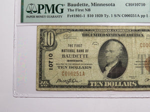 $10 1929 Baudette Minnesota MN National Currency Bank Note Bill Ch. #10710 F15