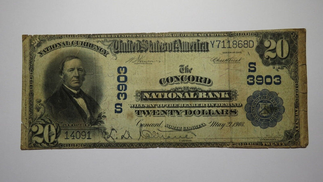 $20 1902 Concord North Carolina NC National Currency Bank Note Bill Ch. #3903