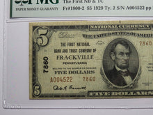 Load image into Gallery viewer, $5 1929 Frackville Pennsylvania PA National Currency Bank Note Bill #7860 VF25