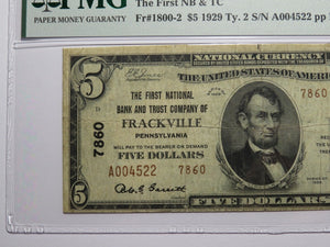 $5 1929 Frackville Pennsylvania PA National Currency Bank Note Bill #7860 VF25