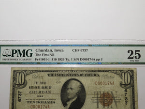 $10 1929 Churdan Iowa IA National Currency Bank Note Bill Ch. #6737 VF25 PMG