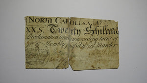 1754 Twenty Shillings North Carolina NC Colonial Currency Note Bill! 20s RARE