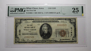 $20 1929 What Cheer Iowa IA National Currency Bank Note Bill Ch. #3192 VF25 PMG