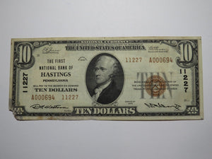 $10 1929 Hastings Pennsylvania PA National Currency Bank Note Bill #11227 RARE