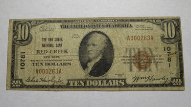 $10 1929 Red Creek New York NY National Currency Bank Note Bill! Ch. #10781 RARE