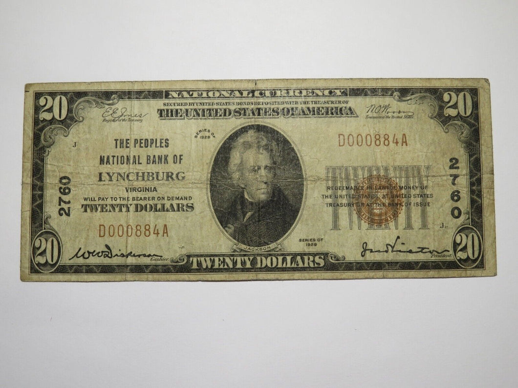 $20 1929 Lynchburg Virginia VA National Currency Bank Note Bill Ch. #2760 FINE