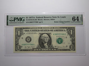 $1 1977 Fancy Radar Serial Number Federal Reserve Currency Note Bill #99777799