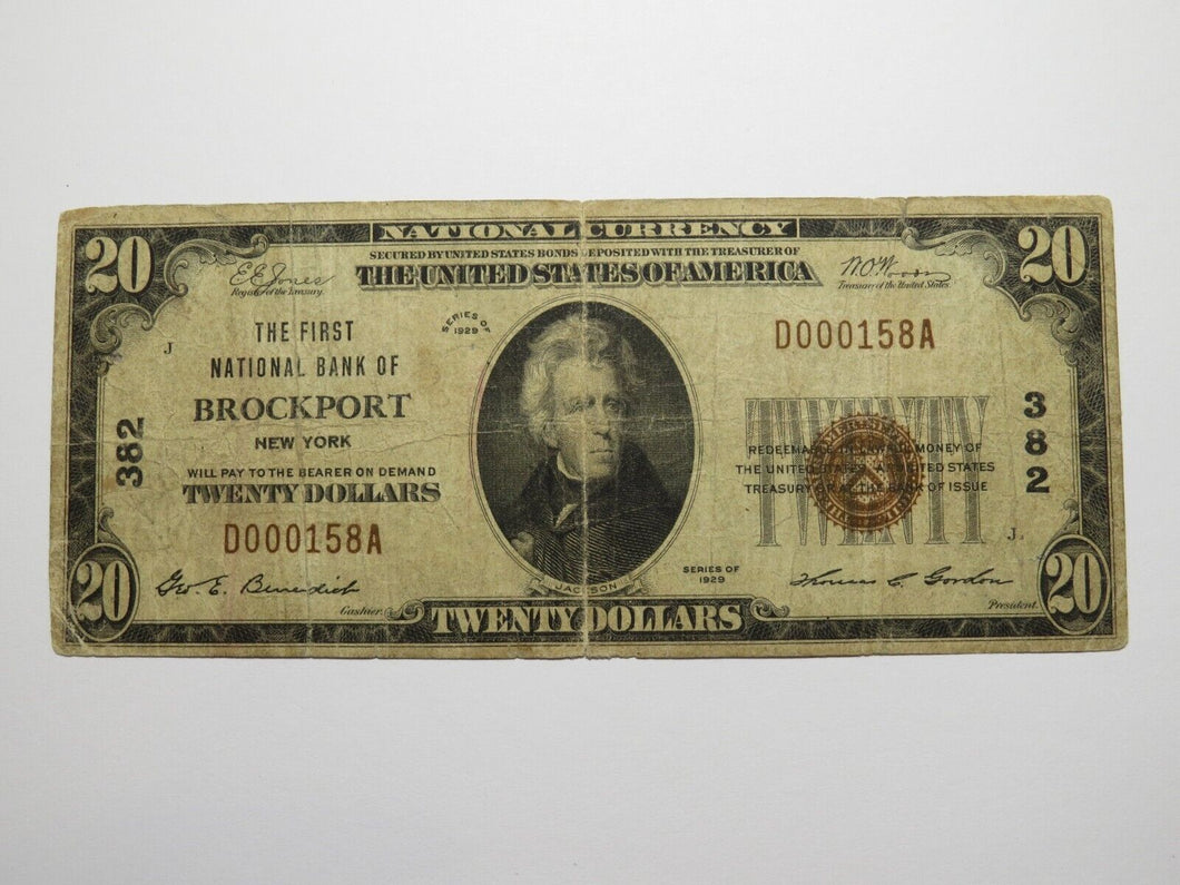 $20 1929 Brockport New York NY National Currency Bank Note Bill Charter #382 VG