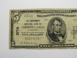 $5 1929 Chippewa Falls Wisconsin WI National Currency Bank Note Bill Ch. #3778