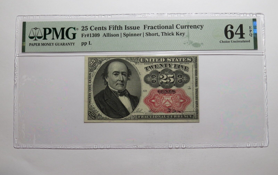 1874 $.25 Fifth Issue Fractional Currency Obsolete Bank Note Bill 5th UNC64 PMG