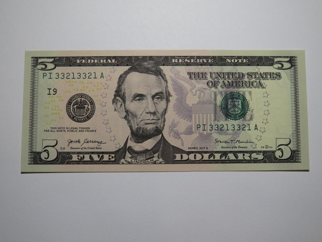 $5 2017 Repeater Serial Number Federal Reserve Currency Bank Note Bill #33213321