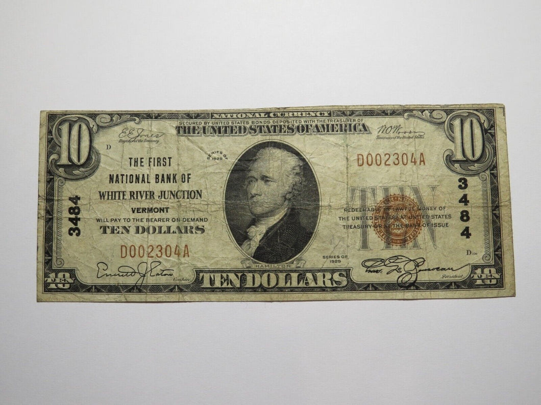 $10 1929 White River Junction Vermont National Currency Bank Note Bill Ch. #3484