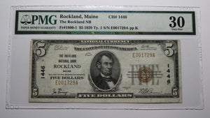 $5 1929 Rockland Maine ME National Currency Bank Note Bill Ch. #1446 VF30 PMG