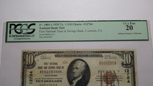 $10 1929 Fullerton California CA National Currency Bank Note Bill #12764 VF PCGS