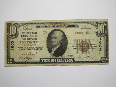 $10 1929 Pottsville Pennsylvania National Currency Bank Note Bill Ch. #1663 FINE