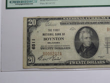 Load image into Gallery viewer, $20 1929 Boynton Oklahoma OK National Currency Bank Note Bill #6511 PCGS VF20